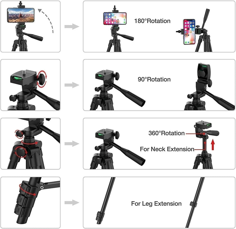 Tripé Universal com Controle Bluetooth - Leve, Ajustável e Ideal para Fotos e Vídeos Perfeitos com Celulares e Câmeras!