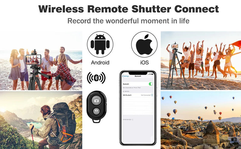 Tripé Universal com Controle Bluetooth - Leve, Ajustável e Ideal para Fotos e Vídeos Perfeitos com Celulares e Câmeras!