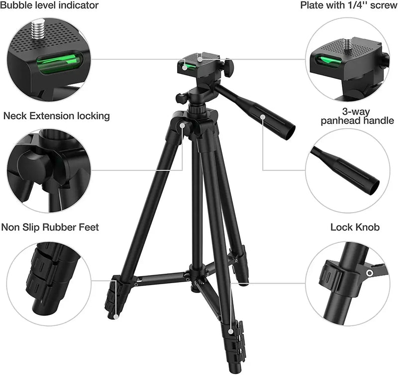 Tripé Universal com Controle Bluetooth - Leve, Ajustável e Ideal para Fotos e Vídeos Perfeitos com Celulares e Câmeras!